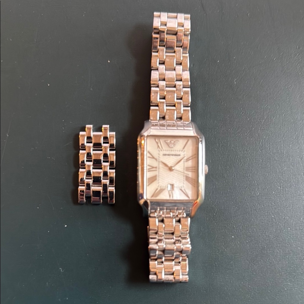 Emporio Armani Silver Women Watch with Extra Link. Needs new battery